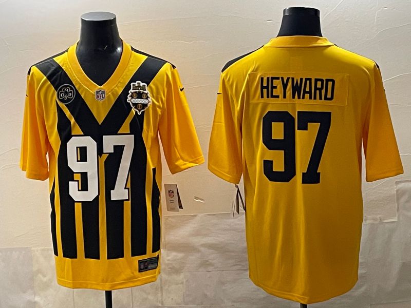 Men 2025 Pittsburgh Steelers 97 Heyward Yellow Retro Nike Limited NFL Jersey style 02